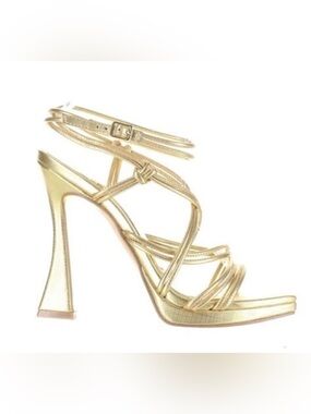 JLO Jennifer Lopez Gold Metallic Strappy Heels Sz 9 Y2K Glam Ankle Wrap Sandals